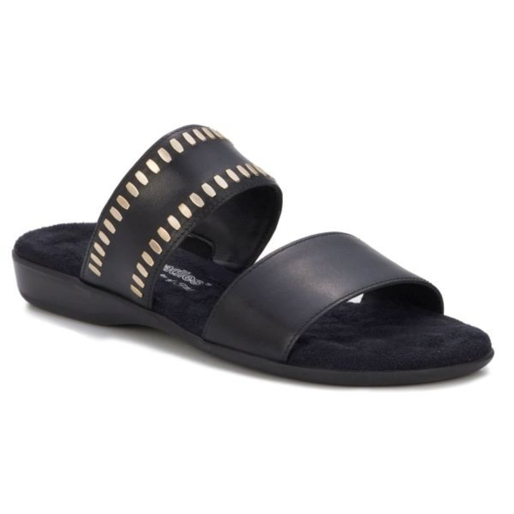 WALKING CRADLES WC CAMILLA WOMEN SLIP-ON SANDAL IN BLACK SOFT ANTANDO LEATHER
